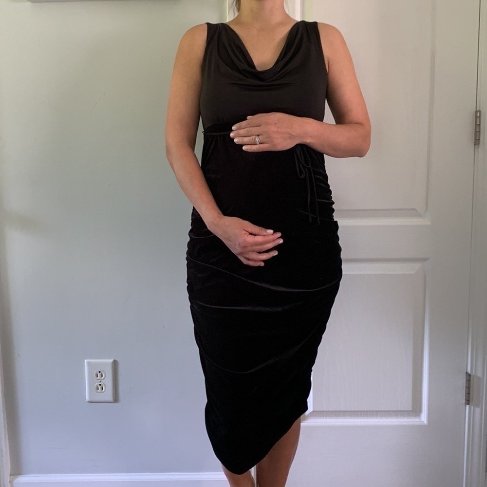 Motherhood maternity ruched velvet dress size S two tones black
